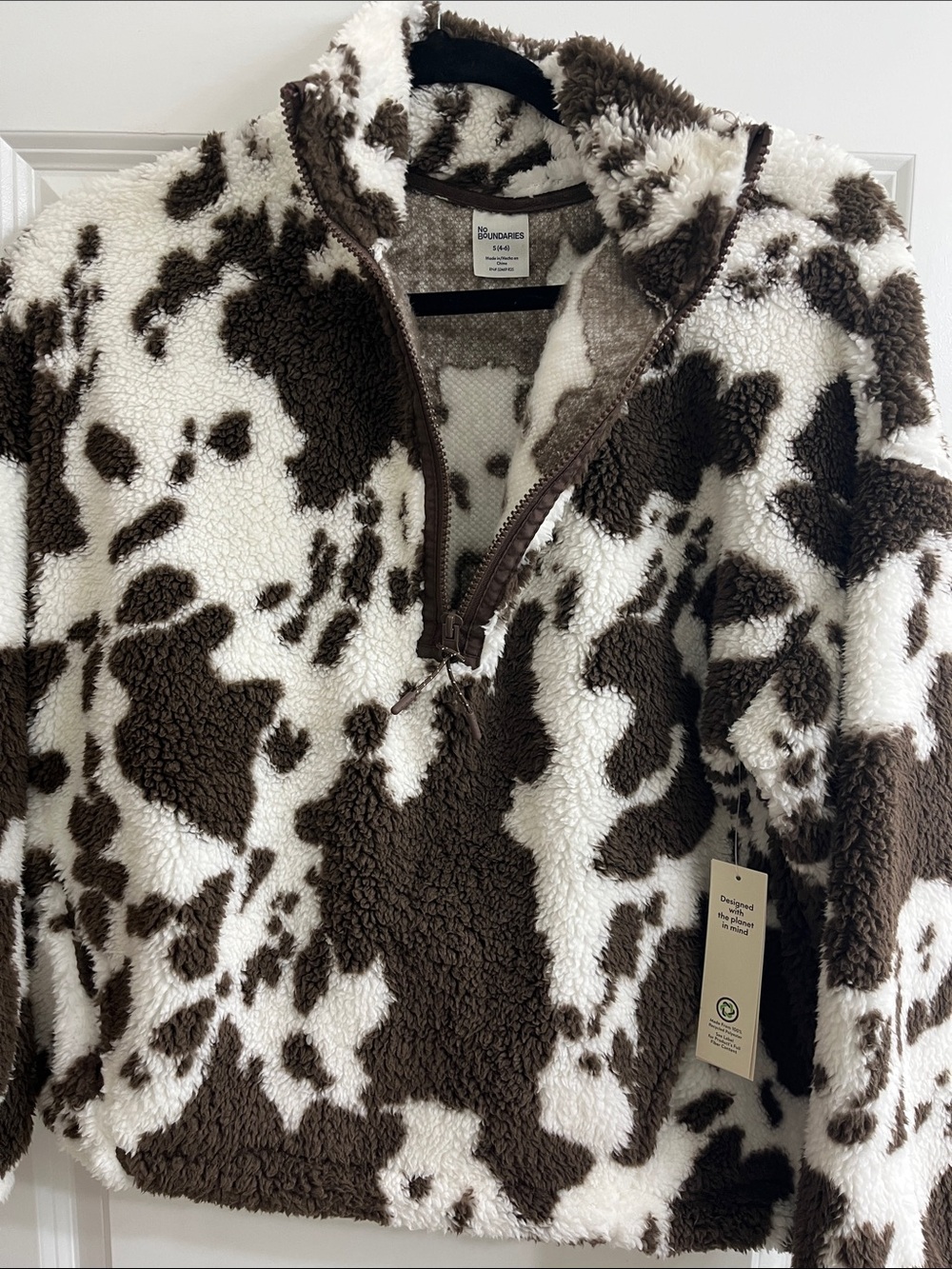 No Boundaries Brown and White Sherpa Half-Zip Pullover